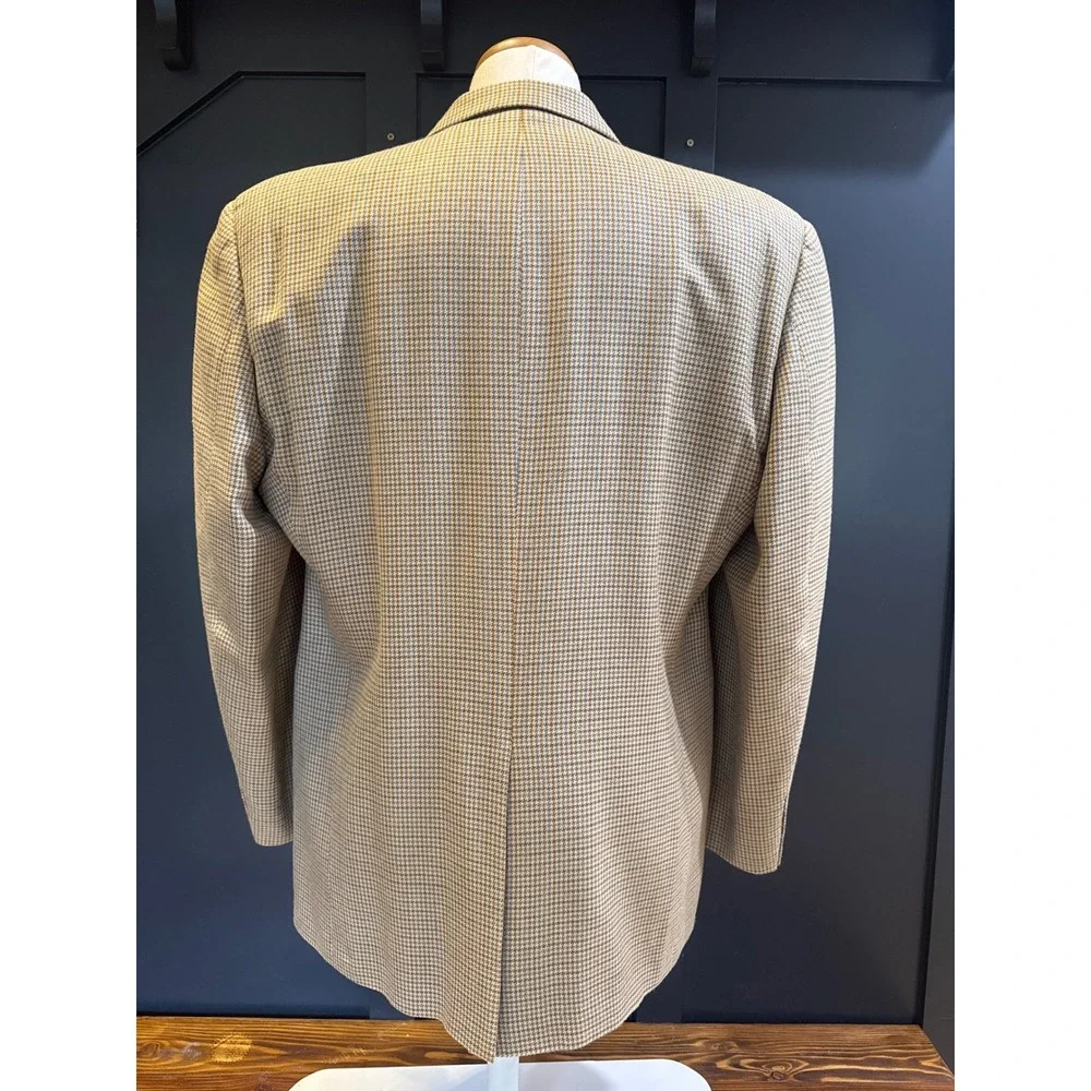 Lauren Ralph Lauren Mens 44R Houndstooth Silk Lined Sport Coat Blazer Tan Brown - Picture 2 of 8